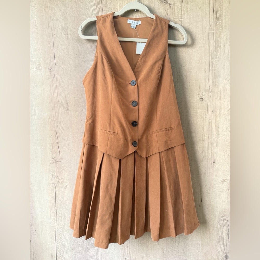 HYFVE Rust Brown Pleated Vest Midi Dress